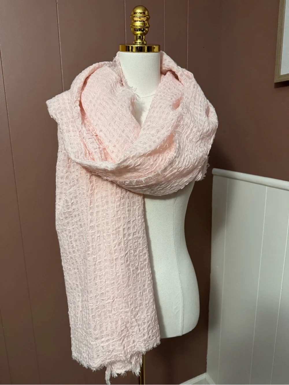 Free People Long Weekend Waffle Knit Scarf Linen Blend